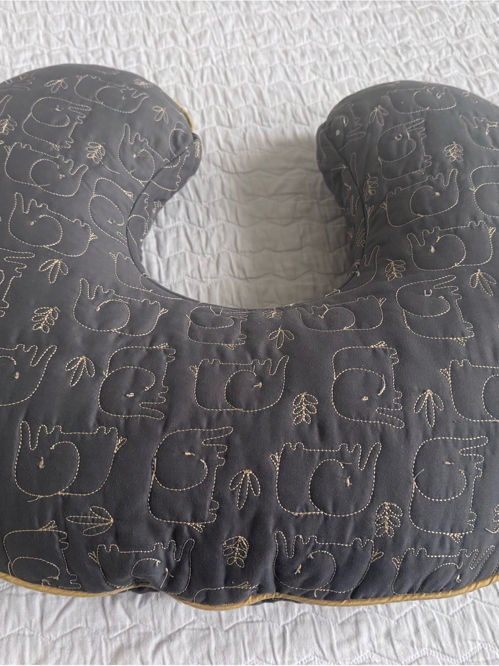 Boppy Luxe Original Nursing Support Pillow in Charcoal with Gold Elephants